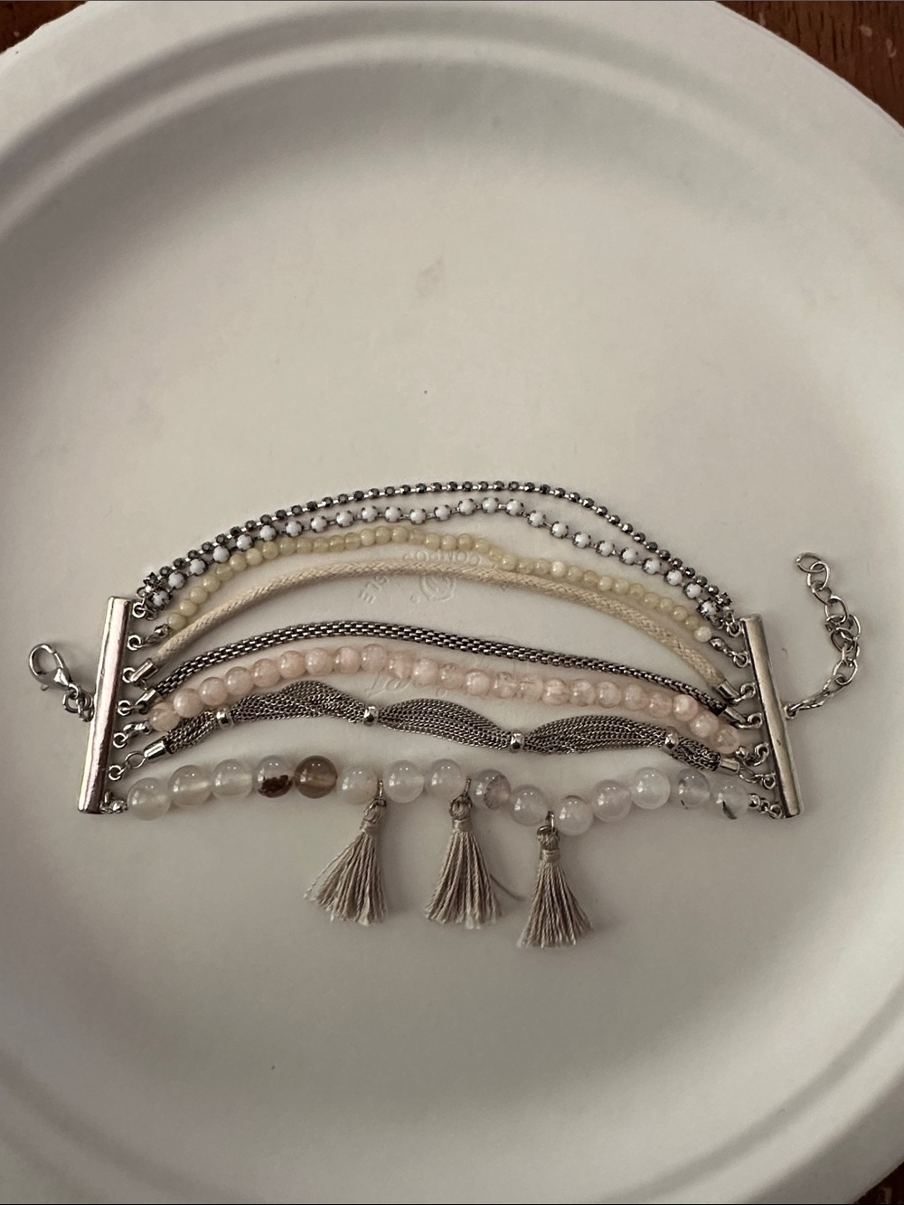 Multi-Strand Cream and Silver Tassel Bracelet - Women Jewelry